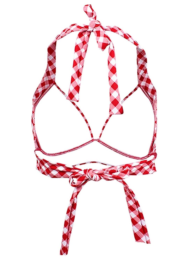 Balasami Women's Vintage 50s Halter Neck Tie Knot Back Soft Molded Padding Bikini Top Swimsuit Bathing Suit Tops Only - Image 5